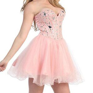 MayQueen Dusty Rose Embellished Strapless Sweetheart Dress